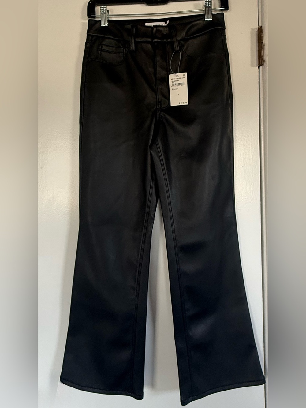 NWT Good American Black Faux Leather Straight Leg Pants